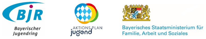 die Logos des Bayerischen Jugendrings (BJR), Aktionsplan Jugend und des Bayerischen Staatsministeriums für Familie, Arbeit und Soziales