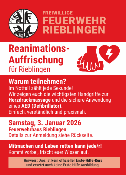 Flyer für die Reanimations-Auffrischung am 3. Januar 2026.