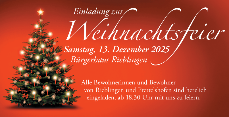 Einladung zur Weihnachtsfeier am 13. Dezember 2025 im Bürgerhaus Rieblingen
