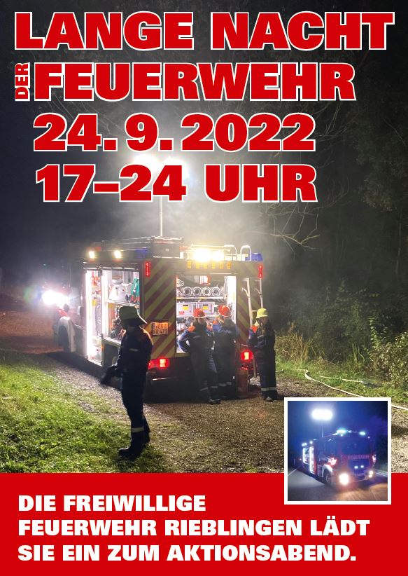 Flyer zur Langen Nacht der Feuerwehr am 24. September 2022. Text entspricht dem der Internetseite.